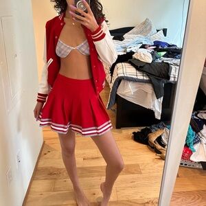 Varsity Red Mini Skirt with White Accents